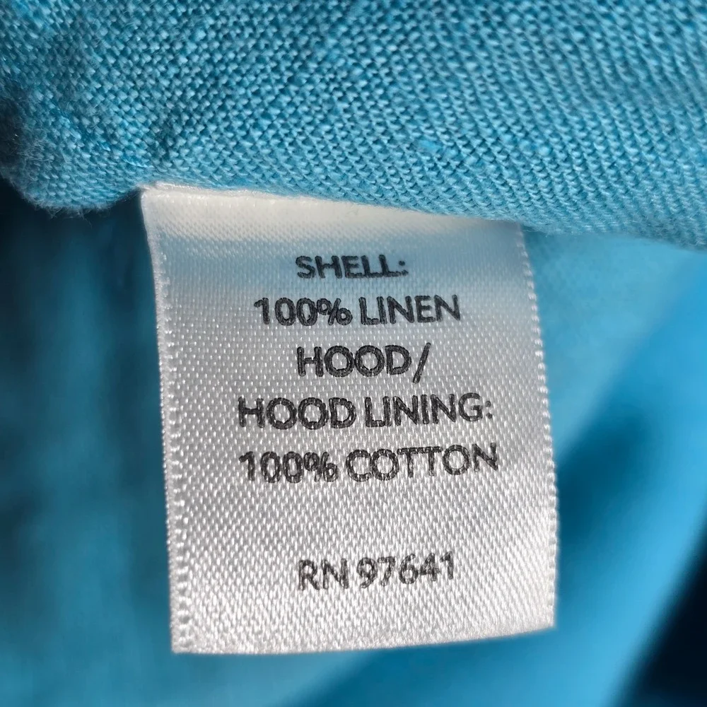 J Jill Petite‎ Linen Hooded Button Front Jacket Woman Small Blue Lightweight